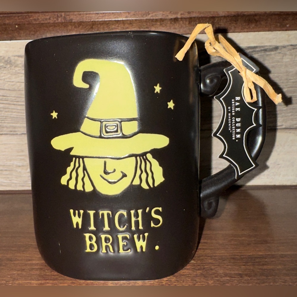 Cute 🥰 Rae Dunn Halloween Mug Witch’s Brew Black Green Inside Coffee Cup HTF NWT